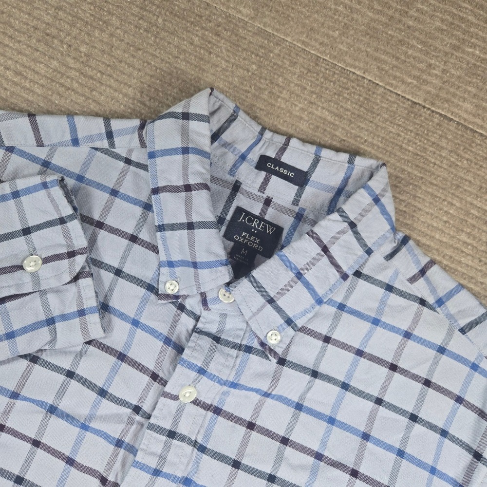 J.Crew Mens Medium Blue Plaid Flex Oxford Classic Fit Button Down Shirt